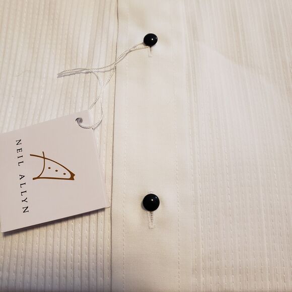NEIL ALLYN TUXEDO SHIRT 2XL White 37/38 WING COLLAR MPORTED FABRIC Tux Studs Men - Picture 2 of 11